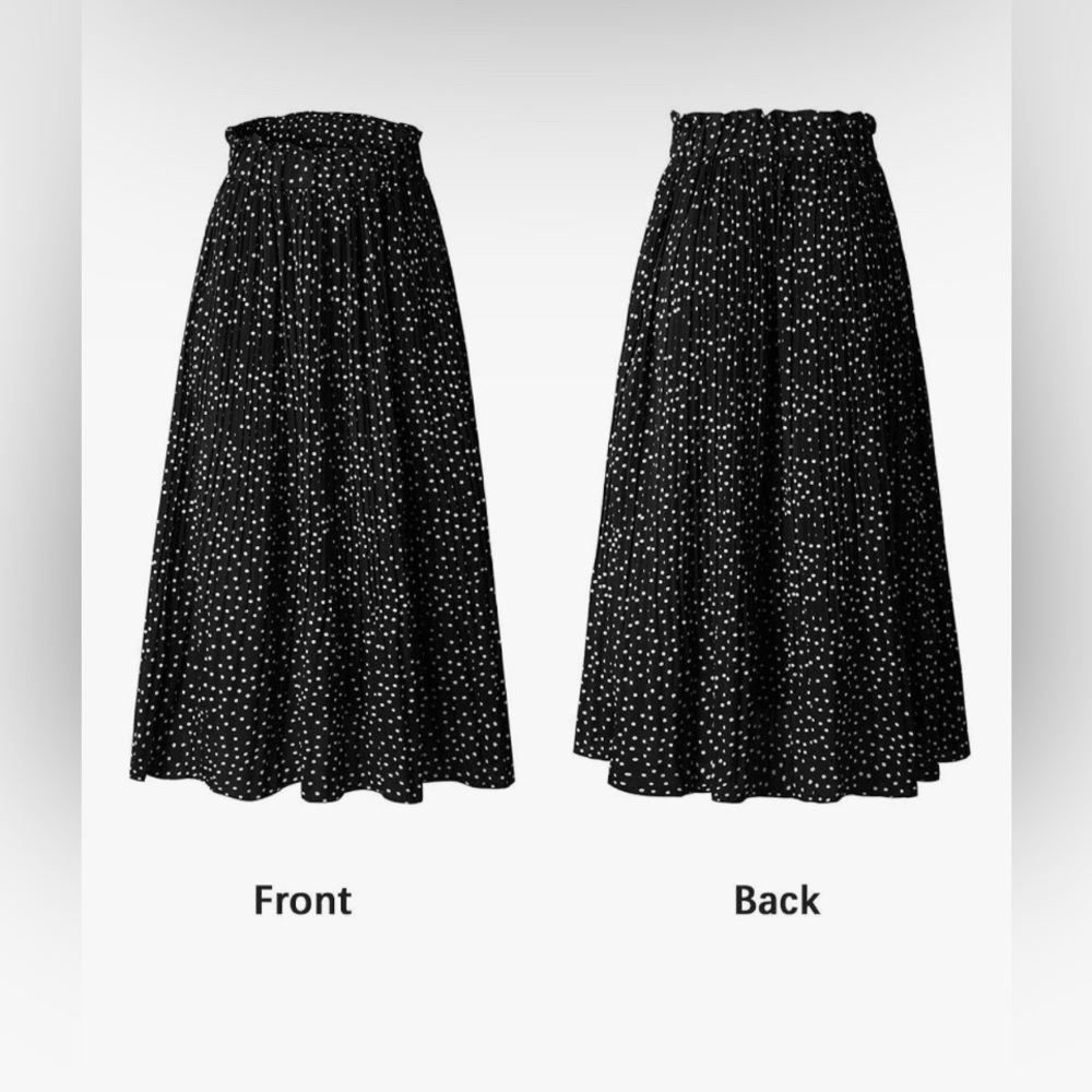 Womens High Waist Polka Dot Pleated Skirt Midi Swing Skirt with Pockets